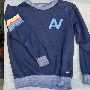 Aviator Nation Navy Pullover with Gray Trim and Multicolor Tag Stripe